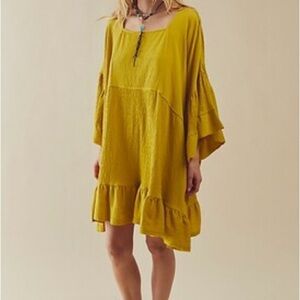 Free People Mustard Yellow Textured Dress